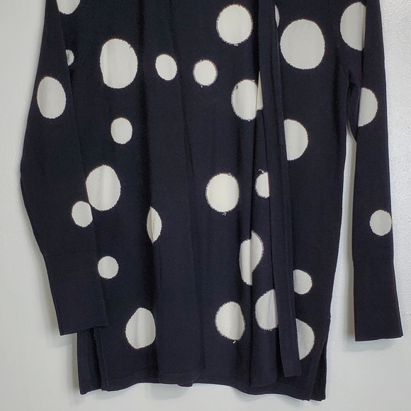 Chicos size S spun rayon big polka dot print open cardigan black knit grandma - Picture 4 of 12